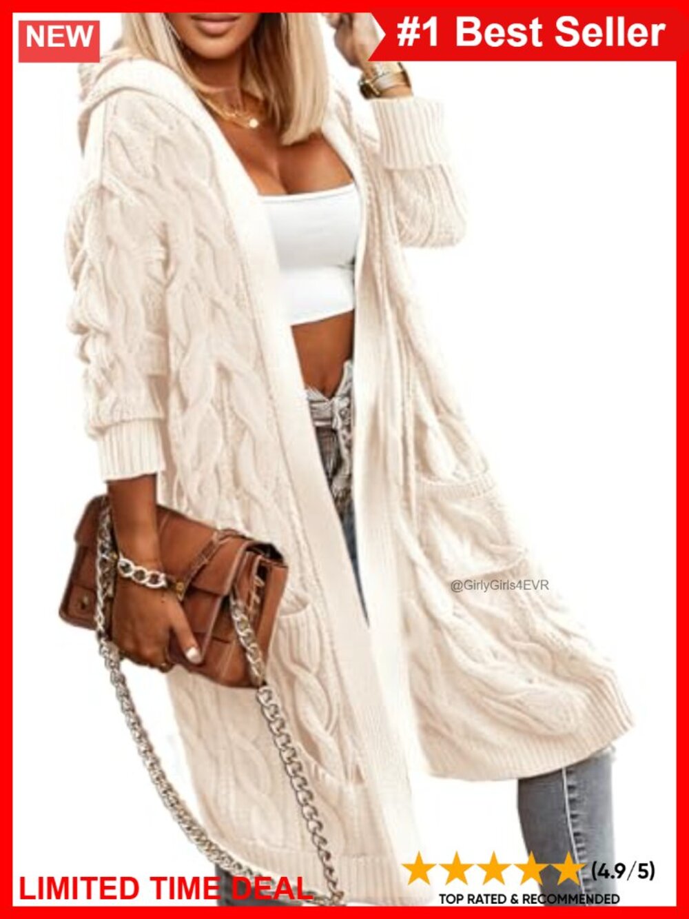 Oversized Cable Knit Hooded Open Front Cardigan Long Sweater Pockets